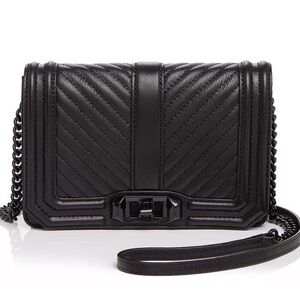 Rebecca Minkoff ALL Black Chevron Quilted Love Crossbody large Chain Bag